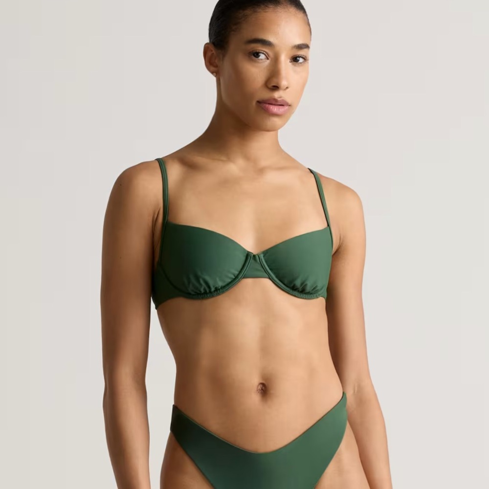 NWT QUINCE Italian Demi Bikini Top Palm Green